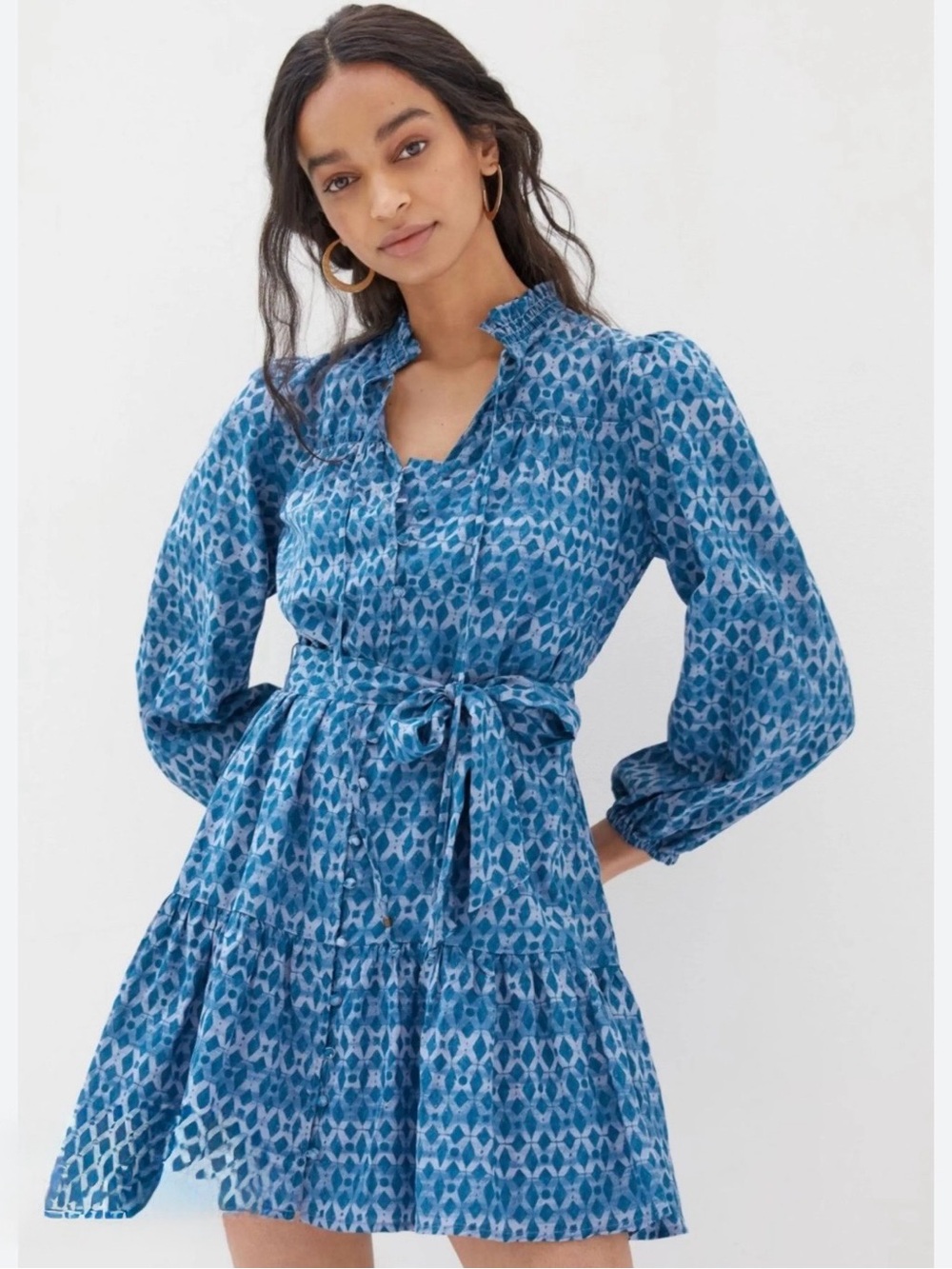 Anthropologie Mini Shirt dress/Kaftan- Long-Sleeve Tie-Waist Dress-NWOT